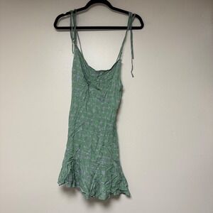 Free People Green Floral Smocked Bust Tie Strap Mini Dress Size S